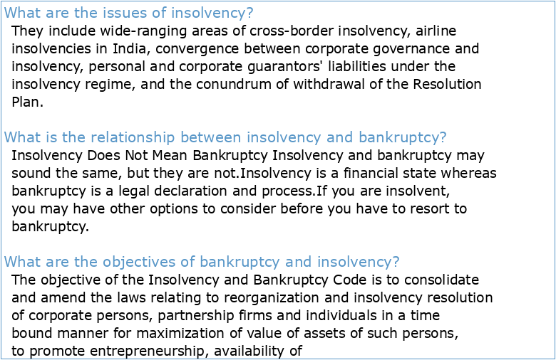 Frequently Asked Questions on The Insolvency and Bankruptcy