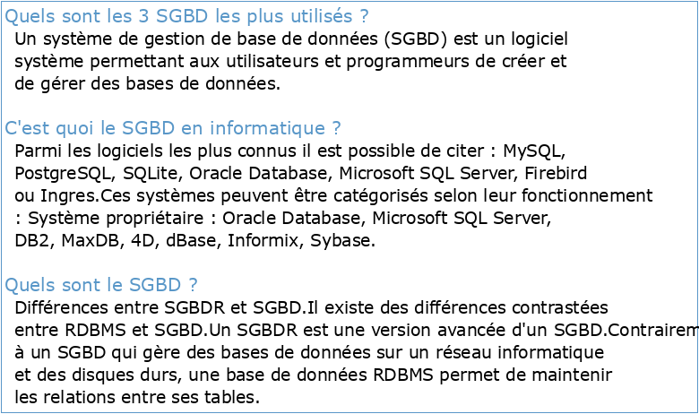 SGBD : Système de Gestion de Base de Données