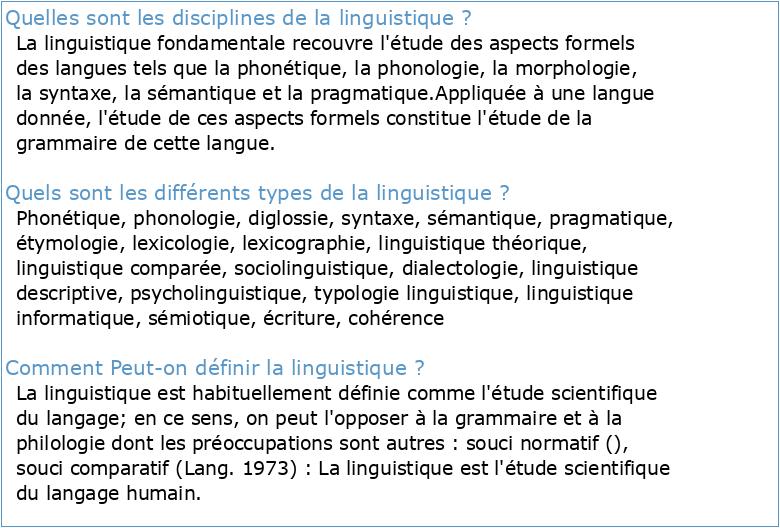 CHAPITRE 1 : Les différentes disciplines de la linguistique