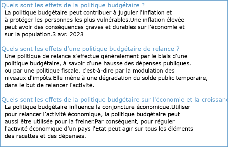 La politique budgétaire et ses effets de