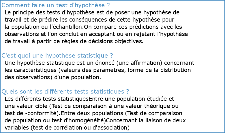 STATISTIQUE : TESTS D'HYPOTHESES