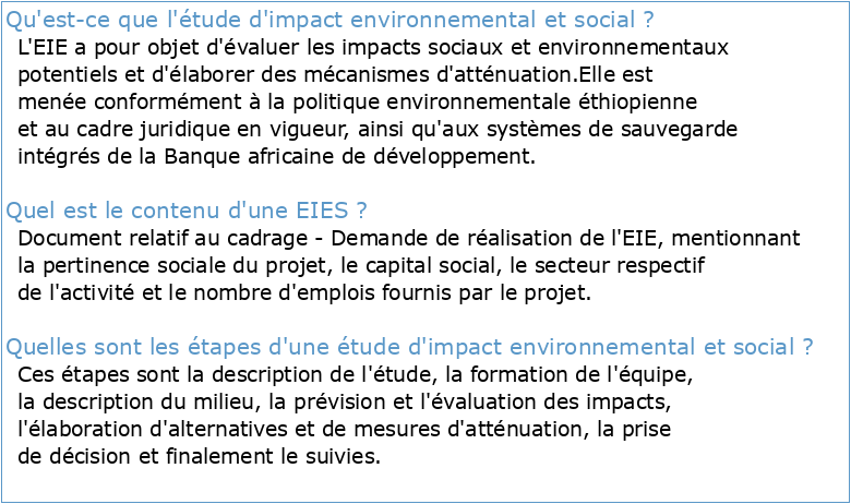 resume du rapport d'etude d'impact environnemental et social et du