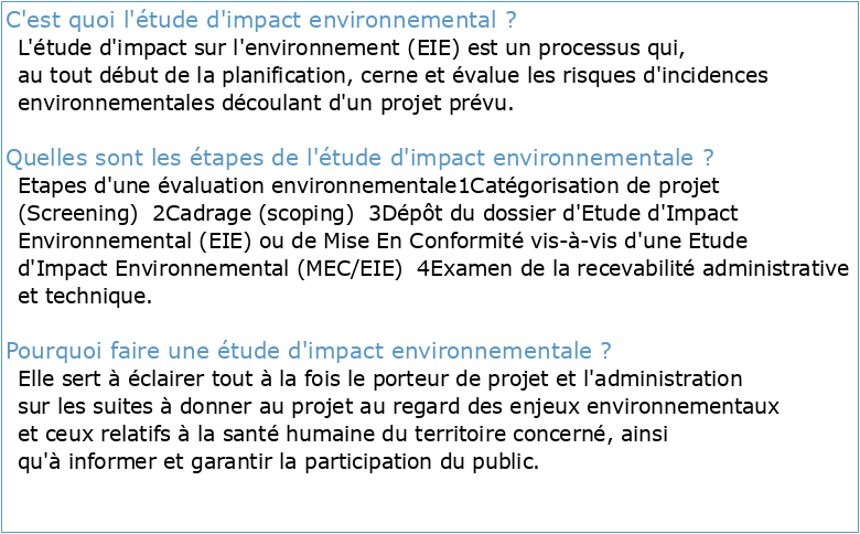 Résumé de l'étude d'impact environnemental