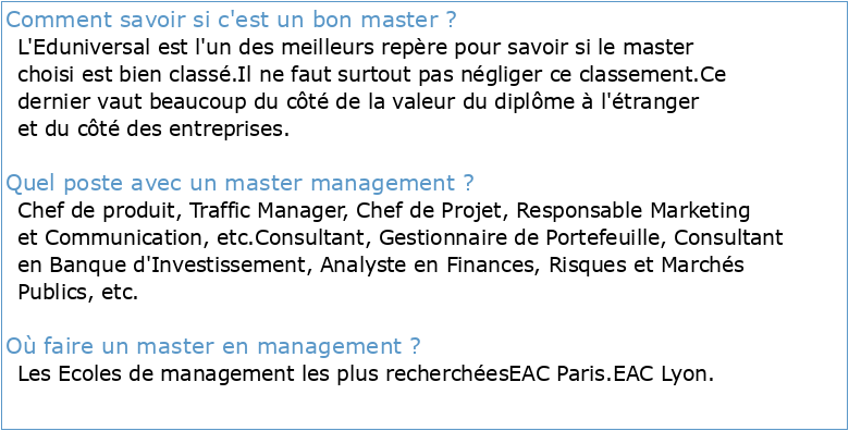 Evaluation du master Management de l'Université de Bordeaux