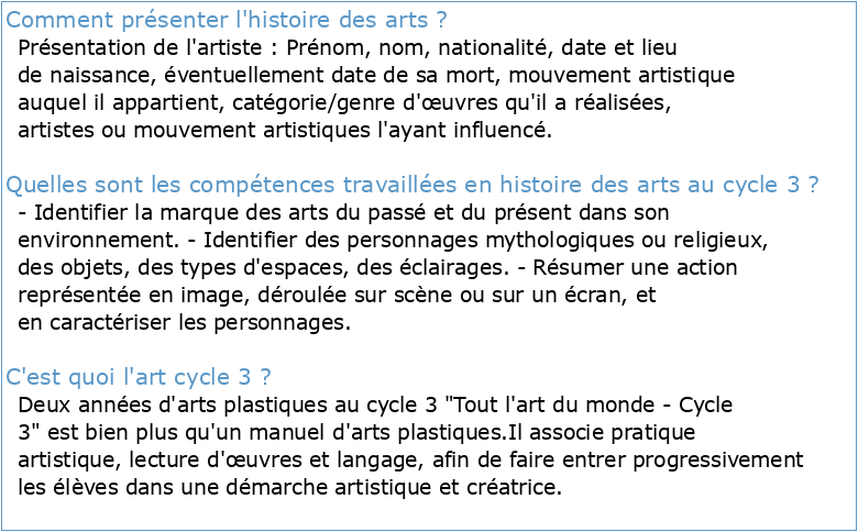 Histoire des arts par Alain Saey cycle 3