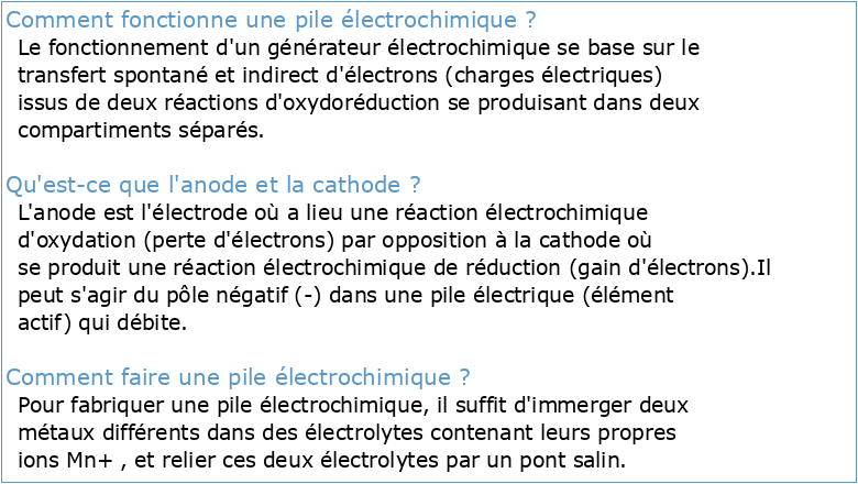 Série n°1 de chimie Thème : piles électrochimiques Exercice n