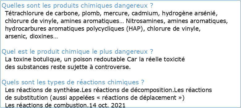 exemples de reactions chimiques dangereuses