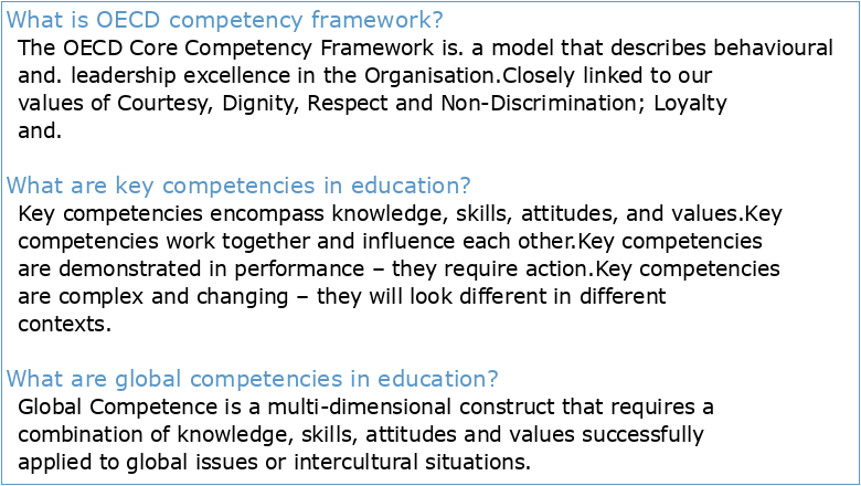 OECD WORK ON COMPETENCIES FOR EDUCATION
