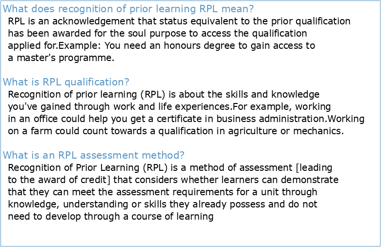 Recognition of Prior Learning (RPL)