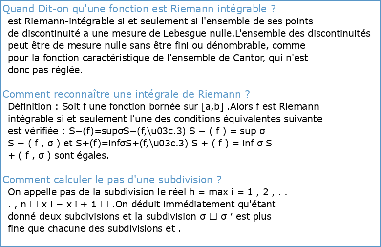 Chapitre 5 : La théorie de l'intégration de Riemann
