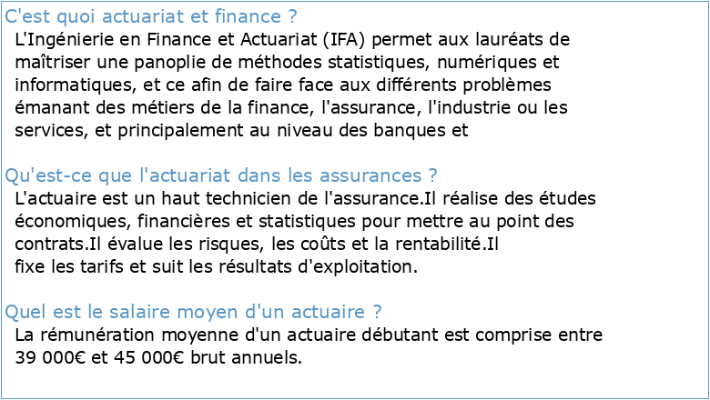 Finance Assurance et Actuariat