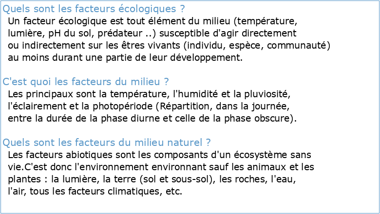 CHAPITRE I : Facteurs de milieu (Facteurs écologiques)