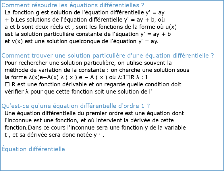 Chapitre 9 : Equations différentielles