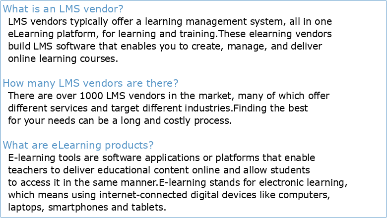 Vendors of Learning Management and eLearning Products