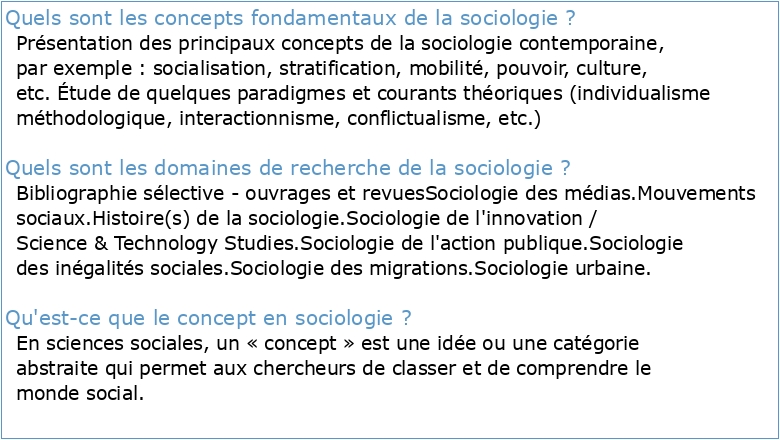 Les concepts fondamentaux de la sociologie Filière