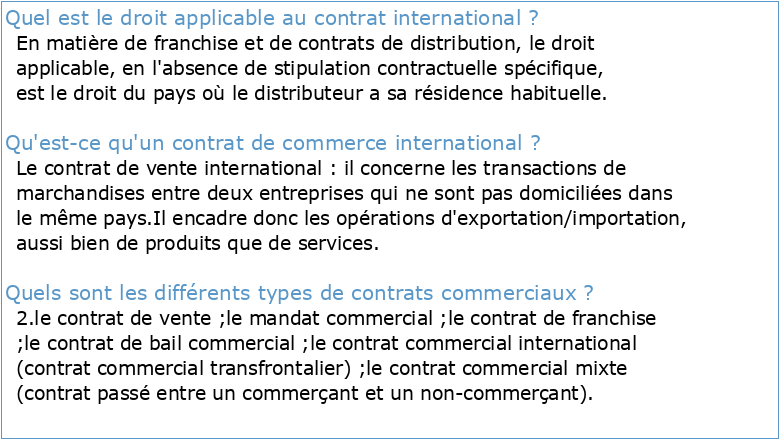 Les contrats commerciaux internationaux et les systèmes de droit