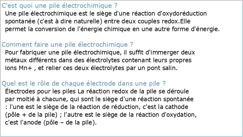 ECE : Les piles électrochimiques