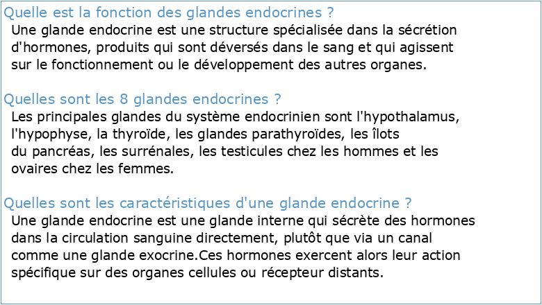 Anatomie et physiologie des glandes endocrines