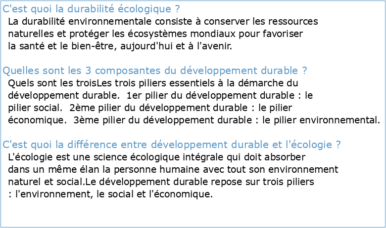 écologie du développement durable (Ecologie et durabilité)