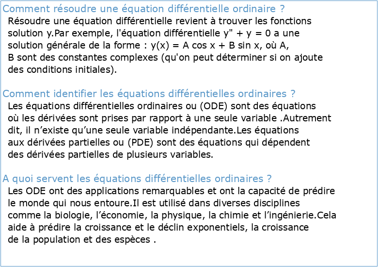 Notes de cours Équations différentielles ordinaires