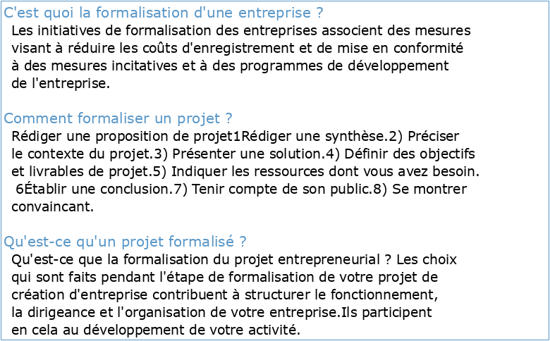 Note Synthétique   : Les programmes de formalisation des