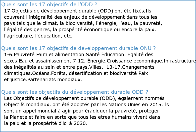 Objectifs de Développement Durable (ODD)