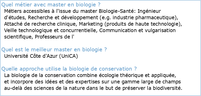 Master – Biologie de la Conservation