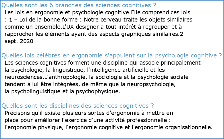Sciences Cognitives Ergonomie
