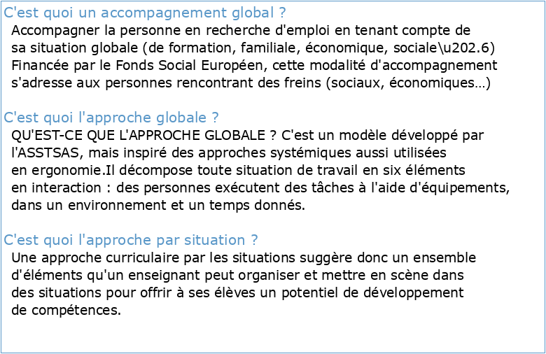 LA SITUATION D'ACCOMPAGNEMENT : UNE APPROCHE GLOBALE