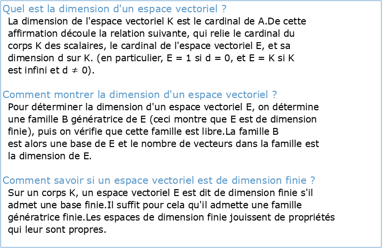 Dimension d’un espace vectoriel (on se limitera au cas de la
