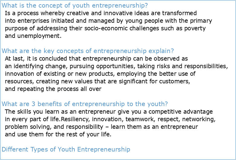 Youth entrepreneurship: concepts and evidence