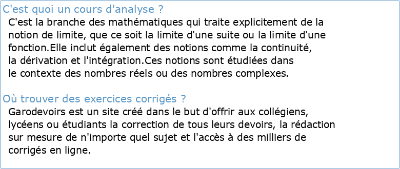 COURS ET EXERCICES D’ANALYSE