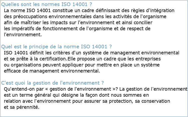 « Gestion de l'environnement – Normes ISO 14001 »