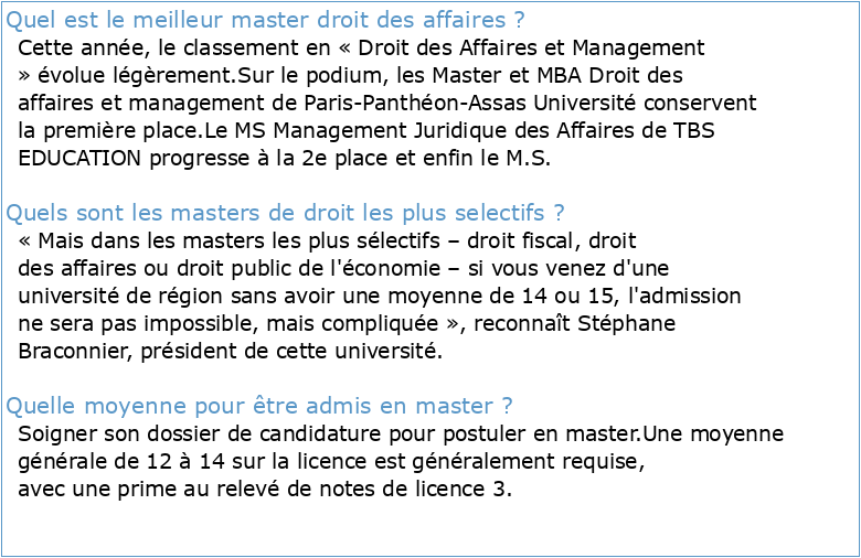 Evaluation du master Droit des affaires de l'Université Paris 1