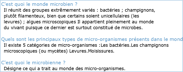 Le monde microbien Les microbes aussi appelés microorganismes