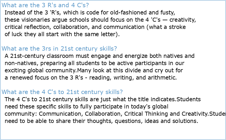 21st Century Skills = 3Rs + 4Cs