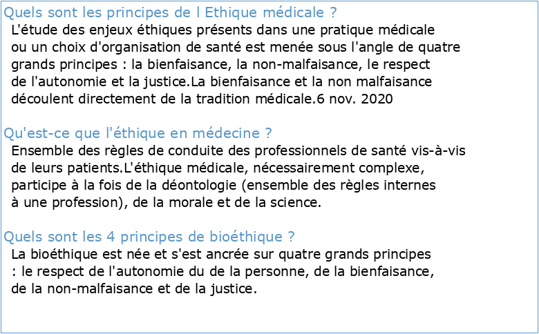 Qu'est-ce que l'éthique médicale ? principes aux réalités