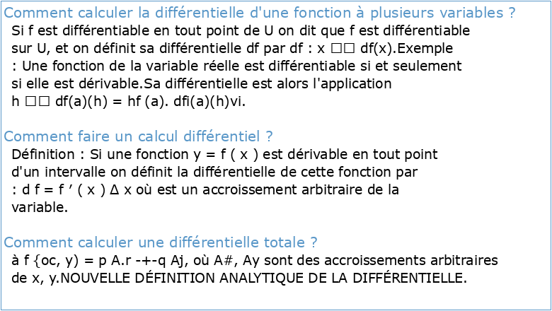 Fonctions de plusieurs variables réelles calcul différentiel