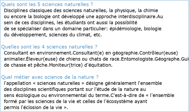 Sciences de la nature 5e année programme d'études : document