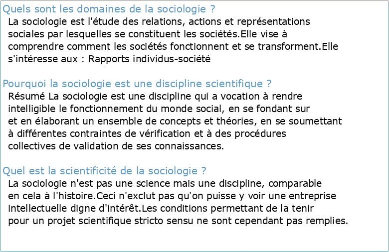 “ La sociologie et son domaine scientifique ”