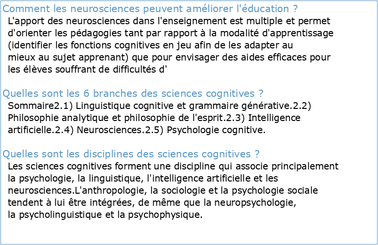Sciences cognitives et éducation
