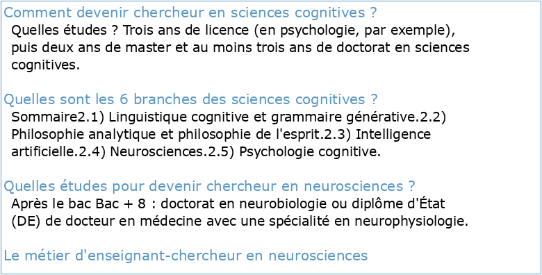 La recherche en Neurosciences et Sciences cognitives