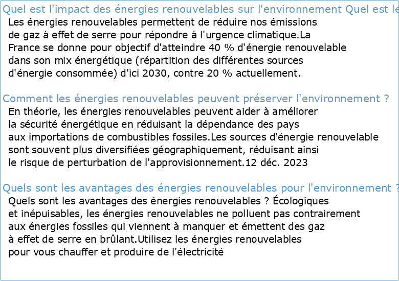Énergies renouvelables développement et environnement