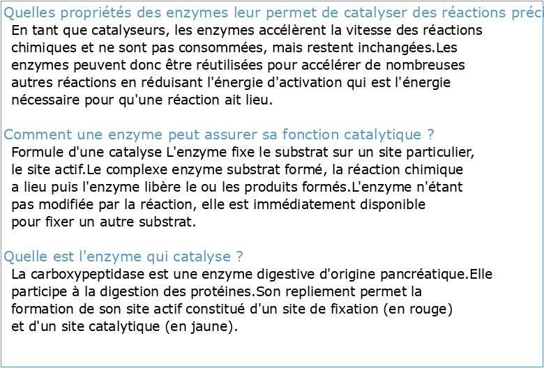 VI Les enzymes des biomolécules aux propriétés catalytiques