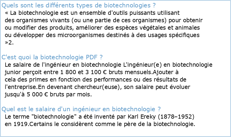 Biotechnologies en 27 fiches