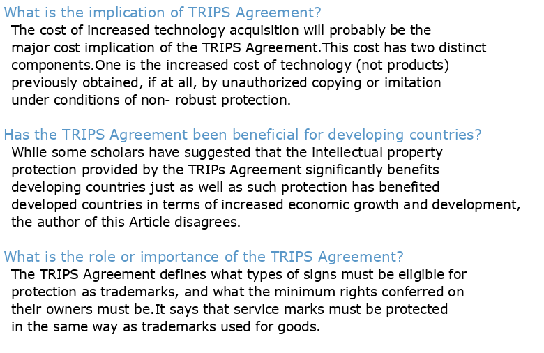 THE TRIPS AGREEMENT: IMPLICATIONS FOR DEVELOPING