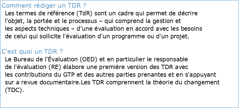 Annexe 1A Modèle : Termes de référence (TDR) pour les
