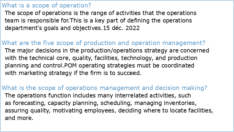 SCOPE OF OPERATIONS MANAGEMENT