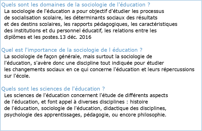 La sociologie de l'éducation dans les sciences de l