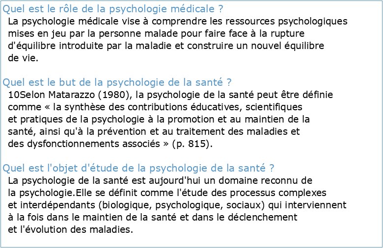 Introduction à la psychologie médicale